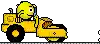 a pixel art of a yellow truck with a smiley face on the back .