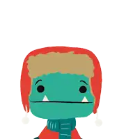 a cartoon drawing of a monster wearing a hat and scarf