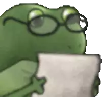 a frog wearing glasses is holding a piece of paper .