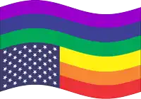 a rainbow flag with white stars on it is waving in the wind