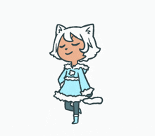 a cartoon drawing of a girl with cat ears and a blue dress