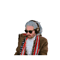 a man in a wig and sunglasses is pouring green candy into a pot