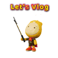 a cartoon character with the words let 's vlog on the top