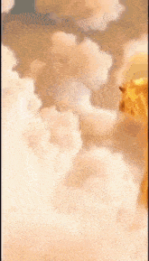 a painting of a lion in the clouds .