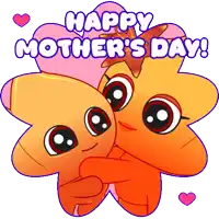 a happy mother 's day greeting card with two orange cartoon characters hugging each other