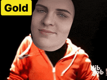 a picture of a man with a gold sticker on his head