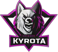 a logo for kyrota network shows a wolf with sharp teeth