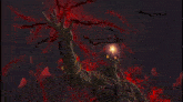 a painting of a demon with glowing eyes and a red background