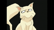 a cartoon drawing of a cat with a surprised look on its face
