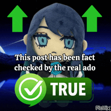 a picture of a stuffed doll that says " this post has been fact checked by the real ado true "