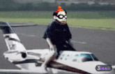 a cartoon of a man riding on the back of an airplane with 3look written on the bottom right