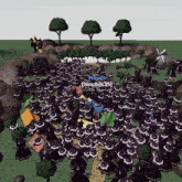 hayes is playing a game with a bunch of witches and trees