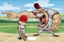 a cartoon of a baseball player pointing at another player on the field