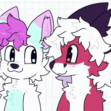 a drawing of a fox and a dog with a grid background