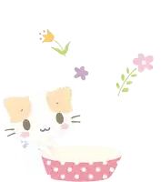 a drawing of a cat with flowers behind it