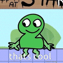a cartoon character with the words that 's cool written below it
