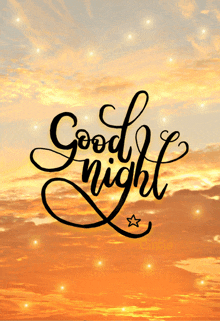 a picture of a sunset with the words good night