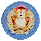 a cartoon hamster wearing a pink hat with the word scp on it