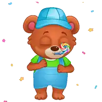 a teddy bear with a party horn in its mouth