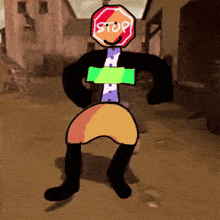 a cartoon character with a stop sign on his face