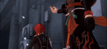 a cartoon character with red hair is being held by another person