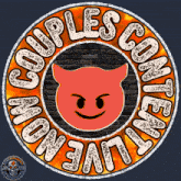 a devil face in a circle with the words couples content live