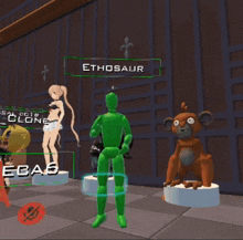 a video game character named ethosaurus is standing in front of a monkey