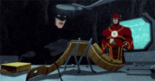 a cartoon of batman and the flash in a dark room