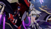 a boy and a girl are standing next to each other in a video game scene .