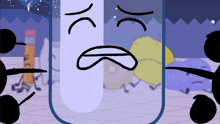 a cartoon character with a sad face is surrounded by other characters