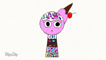 a cartoon drawing of a giraffe with a cherry on top of it .