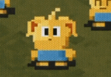 a pixel art drawing of a dog with a blue shirt