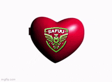 two red and white hearts with a green logo that says safuu