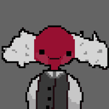 a pixel art drawing of a person with a red head and wings
