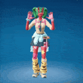 a girl with green hair and horns is wearing a school uniform
