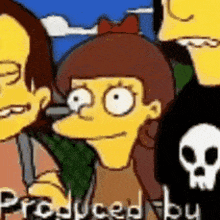 a group of cartoon characters are standing next to each other and the words produced by are visible