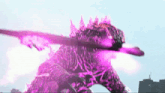 a purple monster is holding a purple sword