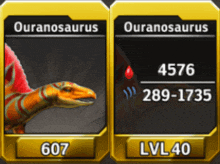 a screenshot of a video game showing ouranosaurus and lv40