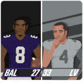 two football players bal 27 and lv are shown on a poster