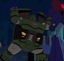 a cartoon drawing of a robot with the letter t on it