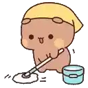 a cartoon bear is mopping the floor with a mop and bucket .