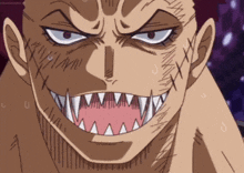 a close up of a cartoon character 's mouth with sharp teeth