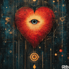 a painting of a heart with an all seeing eye in it