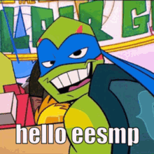 a cartoon of a turtle with the words hello eesmp on it