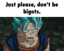 a picture of a cartoon character with the words just please don t be bigots