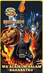 an advertisement for sound grou featuring a guitar