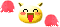 a pixel art of a yellow smiley face with a red tongue sticking out and red gloves .