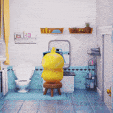 a bathroom with a duck sitting on a stool