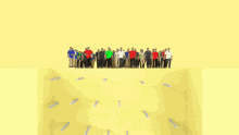 a group of people standing on poles in a circle