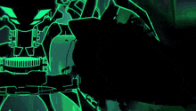 a drawing of a person with a helmet on and a green background